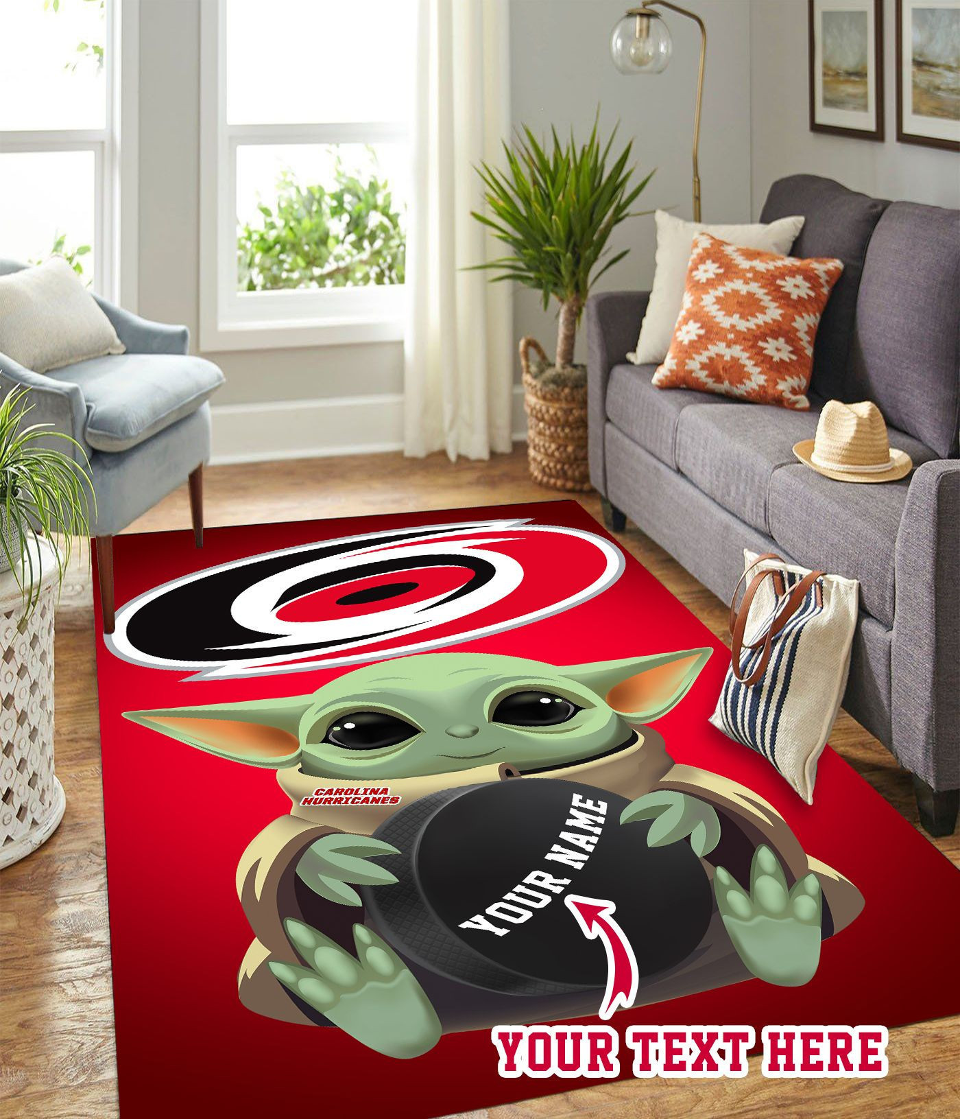 Baby Yoda Carolina Hurricanes Personalized Custom Rectangle Area Rug – Full Print Carpet For Living Room & Bedroom Home Decor