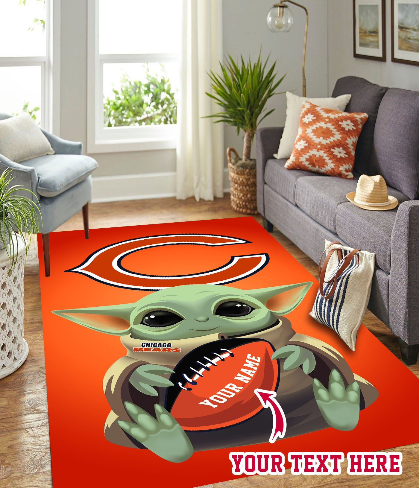 Baby Yoda Chicago Bears American Football Personalized Custom Rectangle Area Rug – Full Print Carpet For Living Room & Bedroom Home Decor