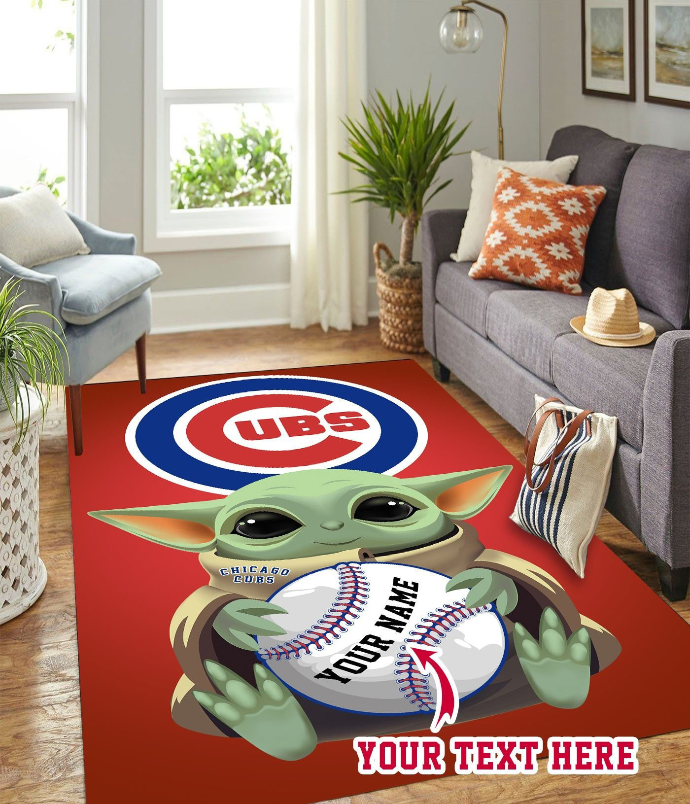 Baby Yoda Chicago Cubs Personalized Custom Rectangle Area Rug – Full Print Carpet For Living Room & Bedroom Home Decor