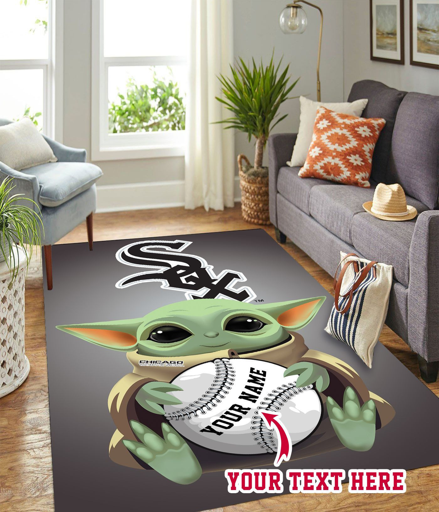 Baby Yoda Chicago White Sox Personalized Custom Rectangle Area Rug – Full Print Carpet For Living Room & Bedroom Home Decor