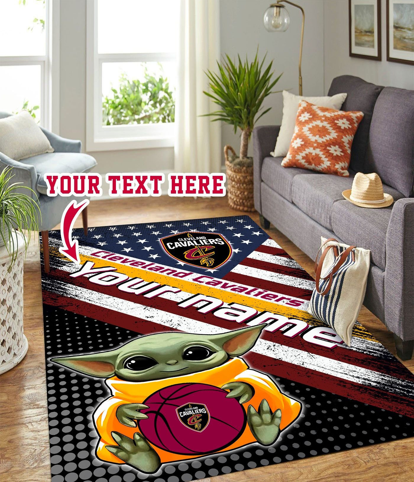 Baby Yoda Cleveland Cavaliers Personalized Custom Rectangle Area Rug – Full Print Carpet For Living Room & Bedroom Home Decor