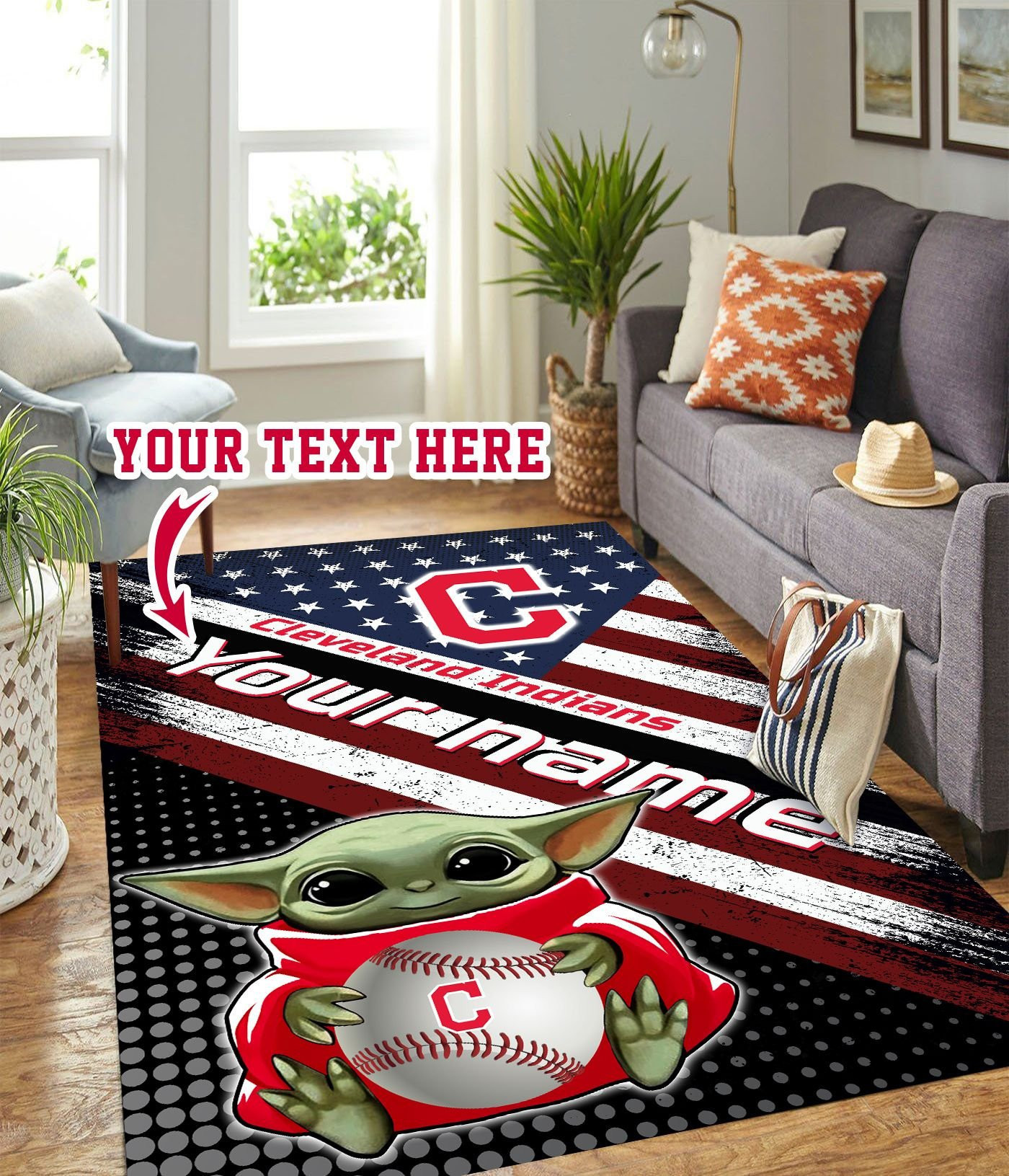 Baby Yoda Cleveland Indians Personalized Custom Rectangle Area Rug – Full Print Carpet For Living Room & Bedroom Home Decor