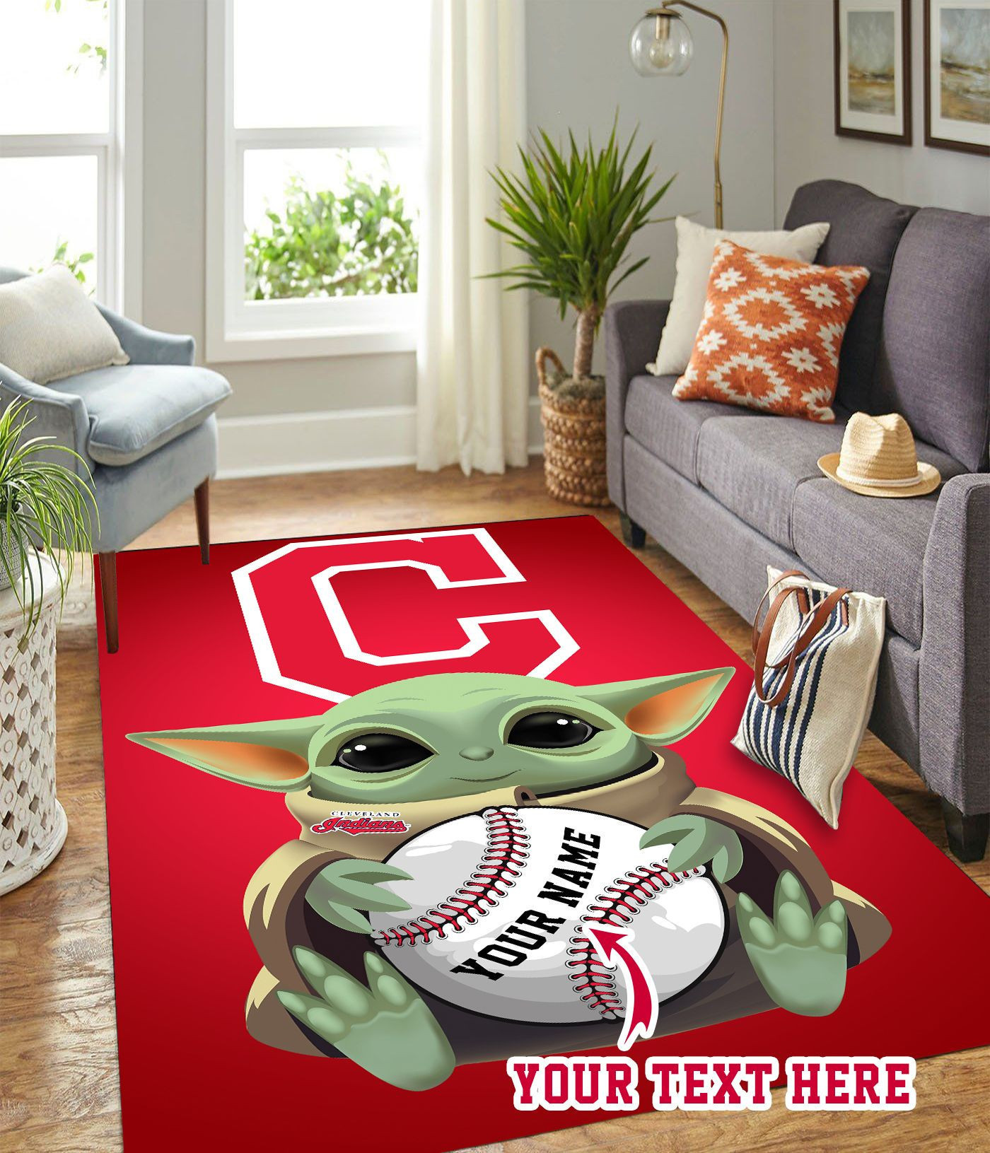 Baby Yoda Cleveland Indians R Personalized Custom Rectangle Area Rug – Full Print Carpet For Living Room & Bedroom Home Decor
