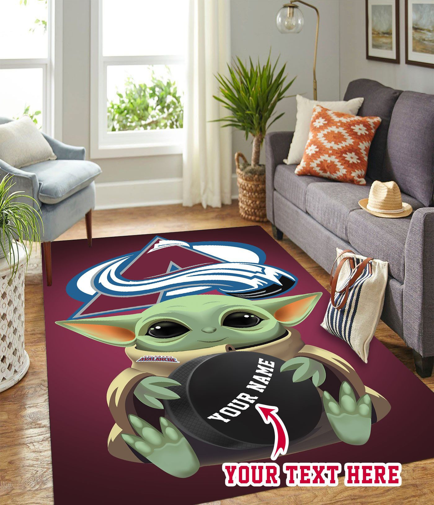 Baby Yoda Colorado Avalanche Personalized Custom Rectangle Area Rug – Full Print Carpet For Living Room & Bedroom Home Decor