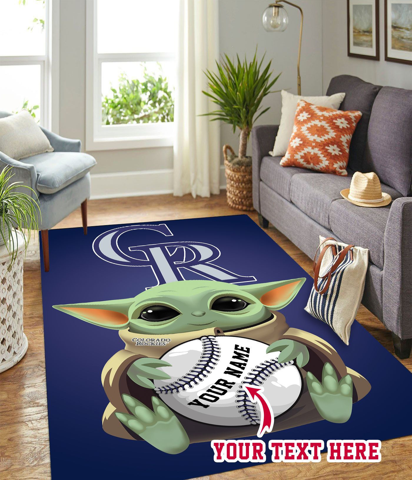 Baby Yoda Colorado Rockies B Personalized Custom Rectangle Area Rug – Full Print Carpet For Living Room & Bedroom Home Decor