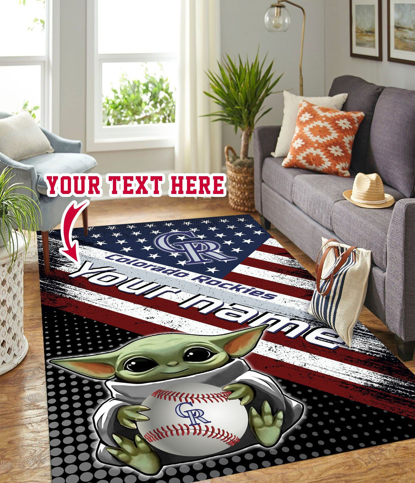 Baby Yoda Colorado Rockies Personalized Custom Rectangle Area Rug – Full Print Carpet For Living Room & Bedroom Home Decor