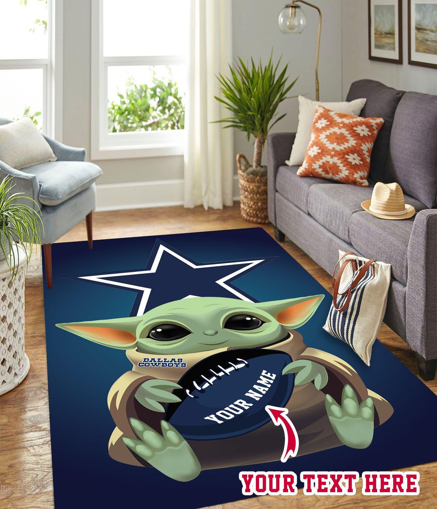Baby Yoda Dallas Cowboys Personalized Custom Rectangle Area Rug – Full Print Carpet For Living Room & Bedroom Home Decor
