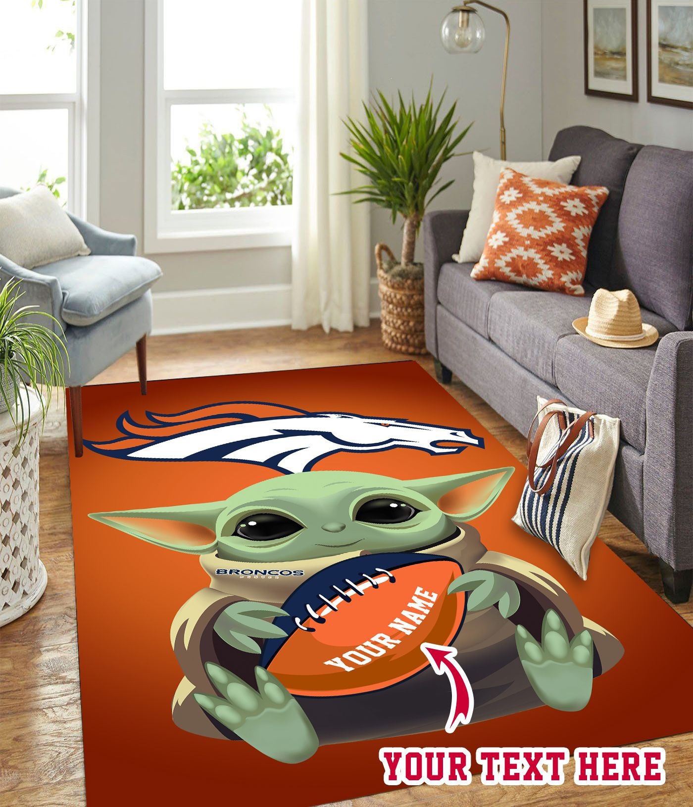 Baby Yoda Denver Broncos Personalized Custom Rectangle Area Rug – Full Print Carpet For Living Room & Bedroom Home Decor