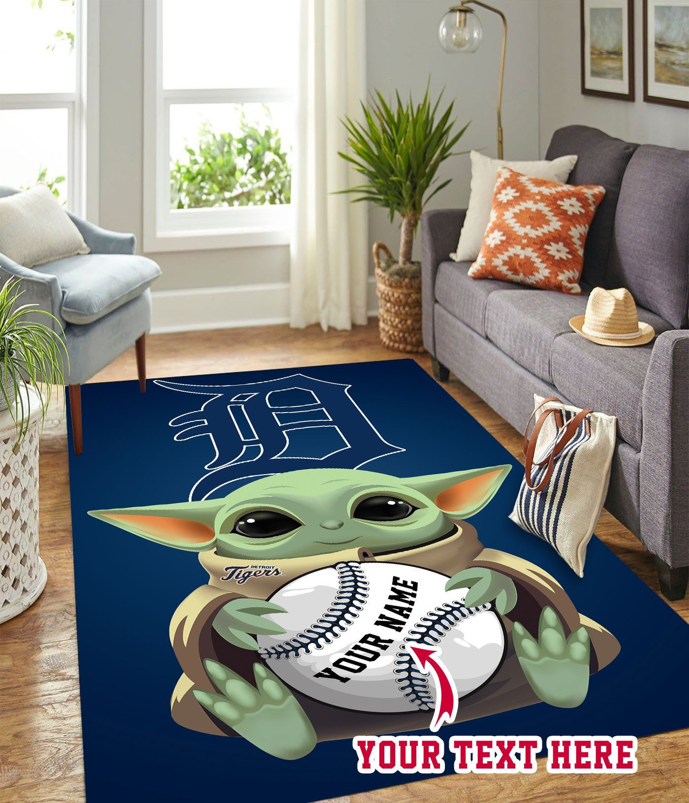 Baby Yoda Detroit Tigers B Personalized Custom Rectangle Area Rug – Full Print Carpet For Living Room & Bedroom Home Decor