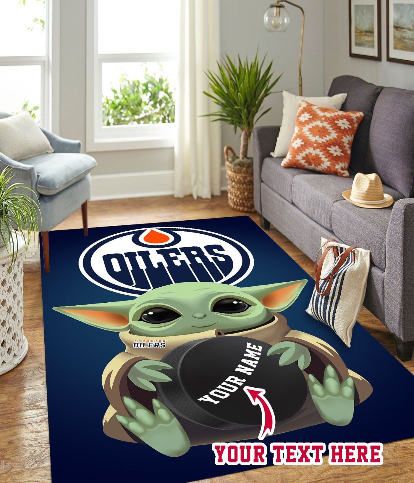Baby Yoda Edmonton Oilers Personalized Custom Rectangle Area Rug – Full Print Carpet For Living Room & Bedroom Home Decor