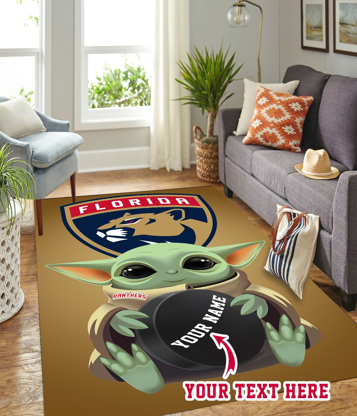 Baby Yoda Florida Panthers Personalized Custom Rectangle Area Rug – Full Print Carpet For Living Room & Bedroom Home Decor