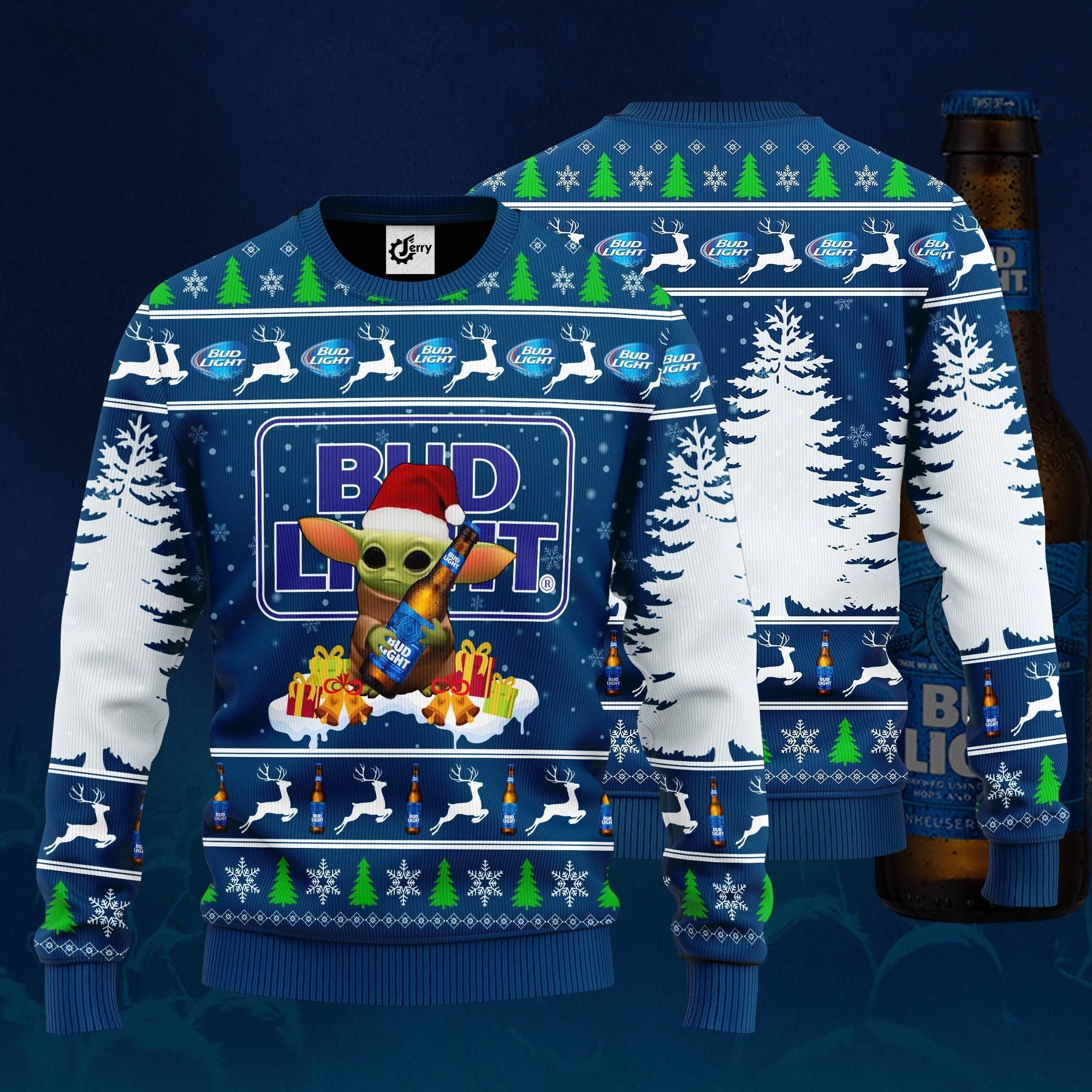 Baby Yoda Hug Bud Light Ugly Christmas Sweater
