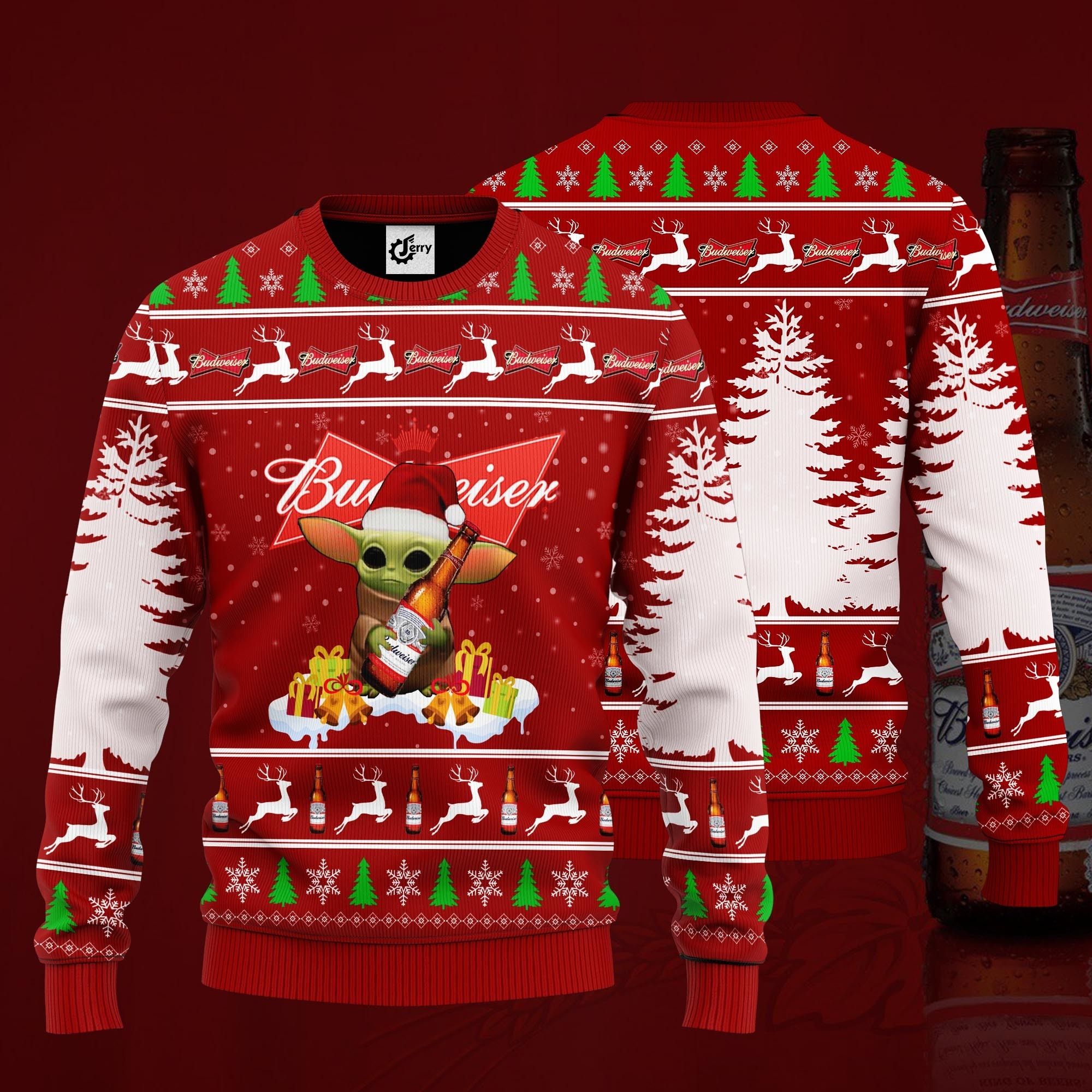 Baby Yoda Hug Budweiser Ugly Christmas Sweater