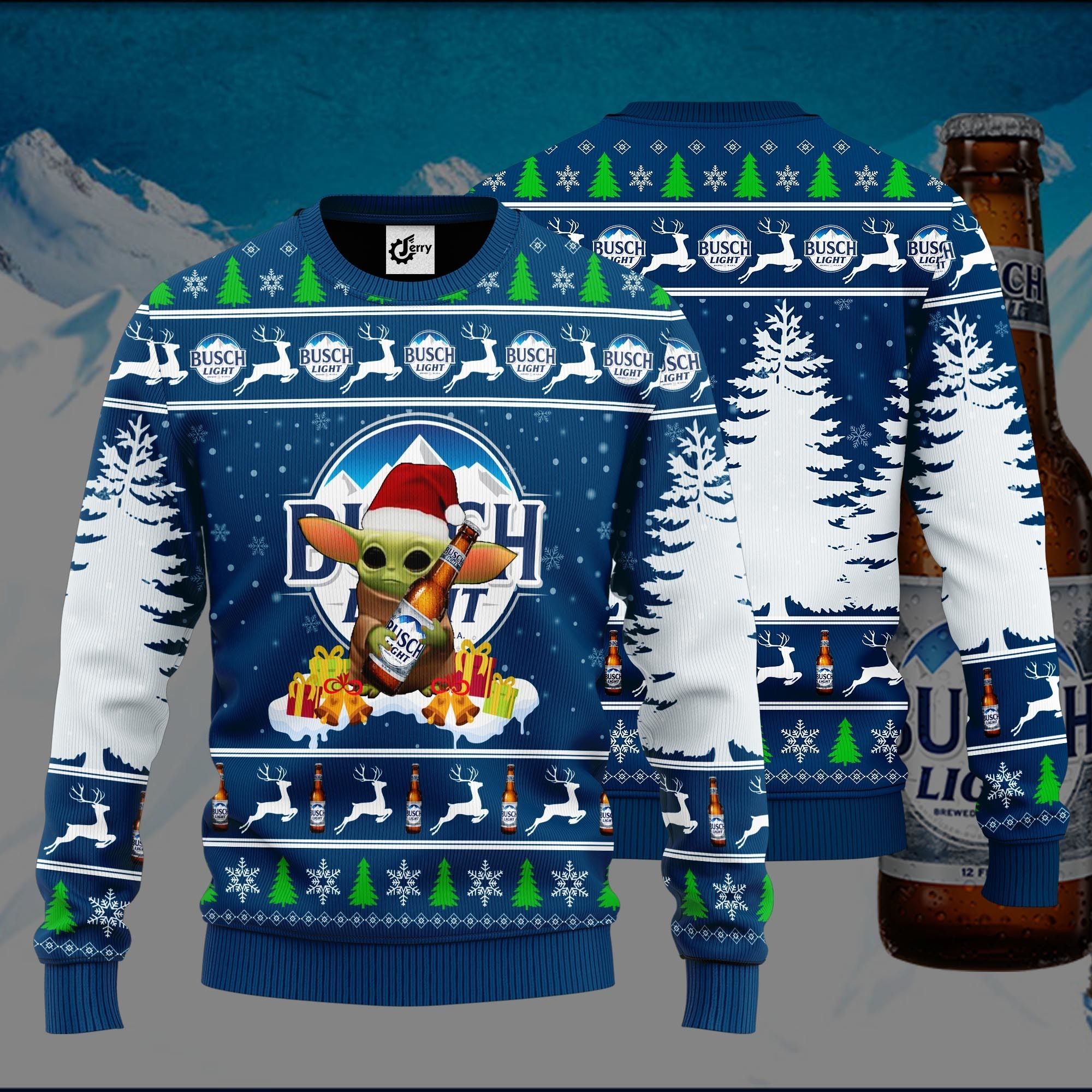 Baby Yoda Hug Busch Light Ugly Christmas Sweater