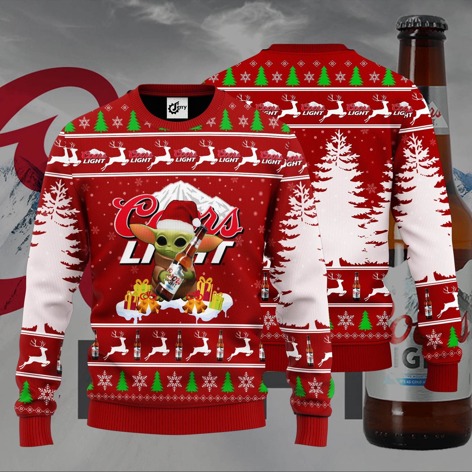 Baby Yoda Hug Coors Light Ugly Christmas Sweater