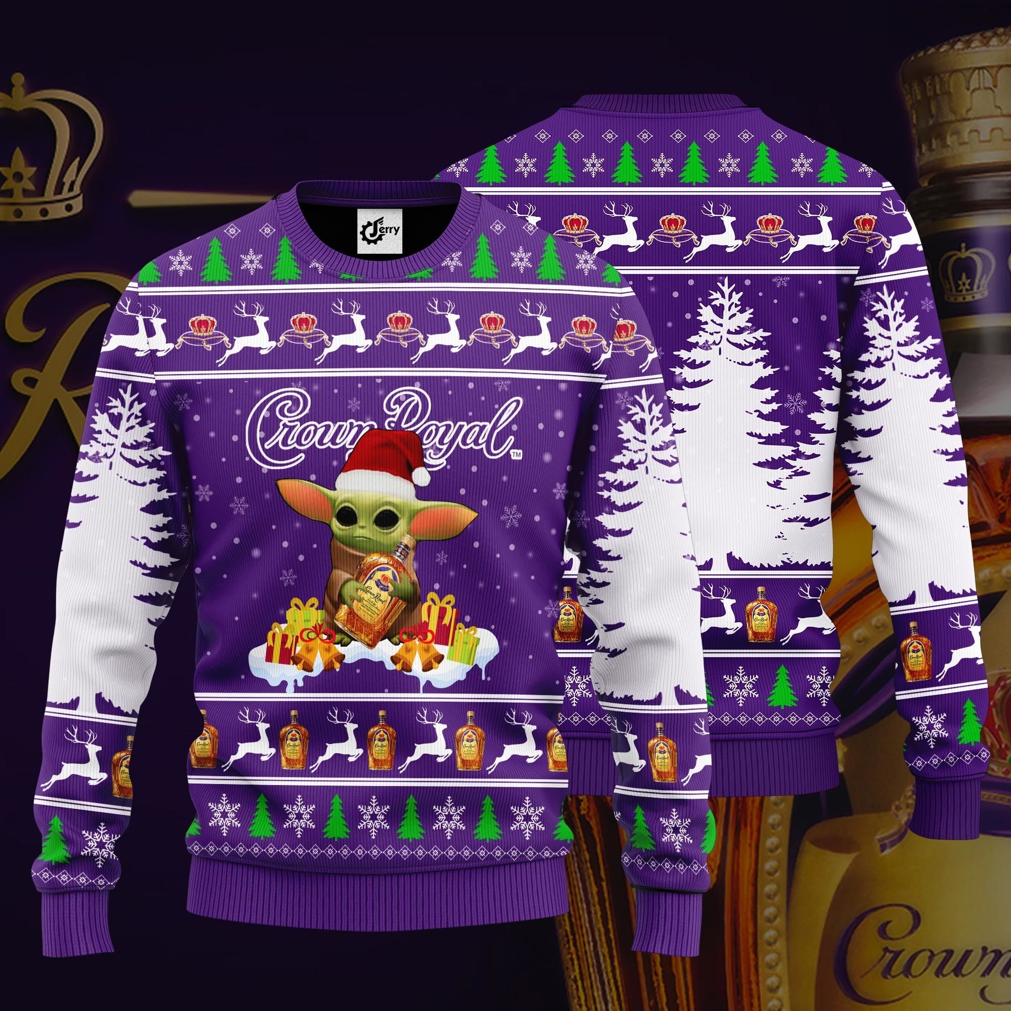 Baby Yoda Hug Crown Royal Ugly Christmas Sweater