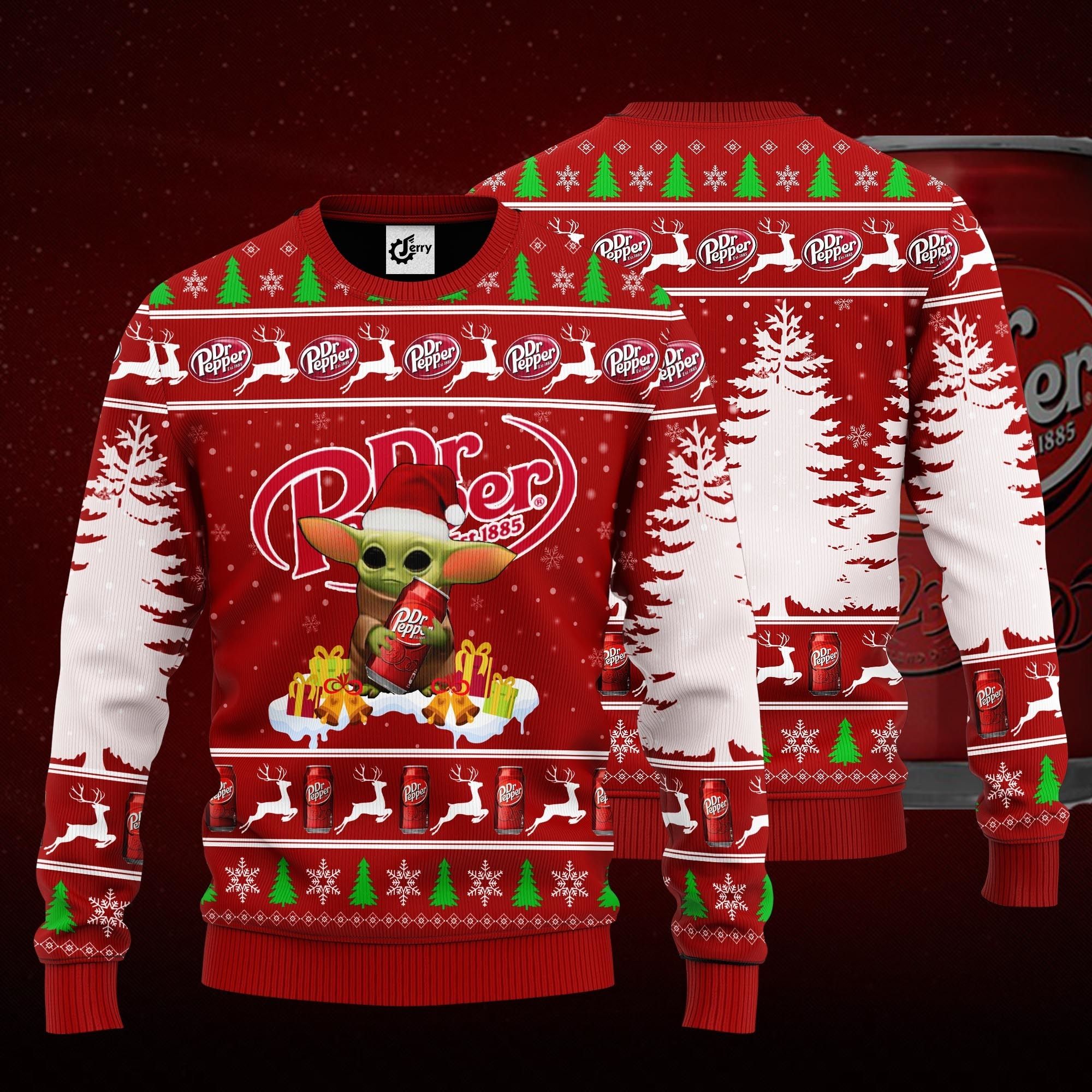 Baby Yoda Hug Dr Pepper Ugly Christmas Sweater