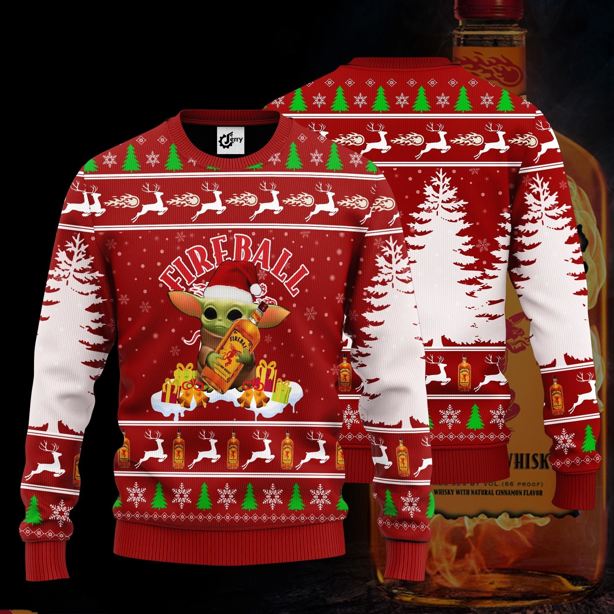 Baby Yoda Hug Fireball Ugly Christmas Sweater