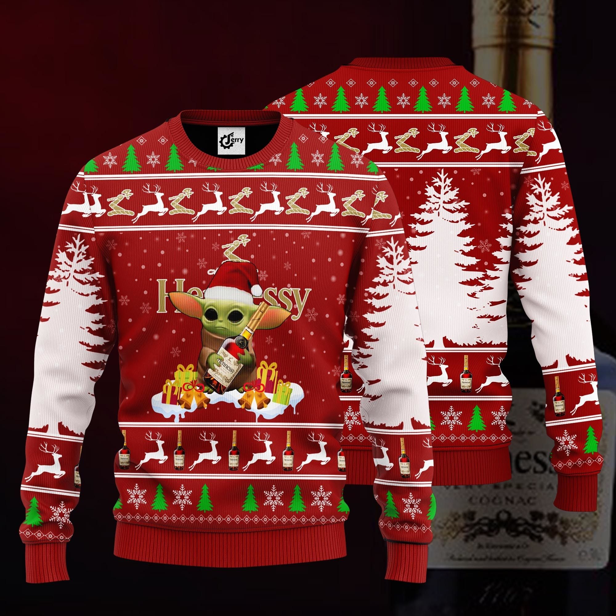 Baby Yoda Hug Hennessy Ugly Christmas Sweater