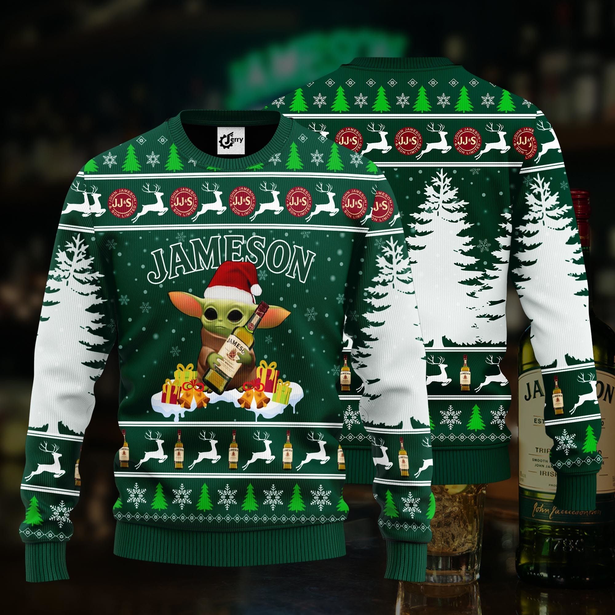 Baby Yoda Hug Jameson Ugly Christmas Sweater