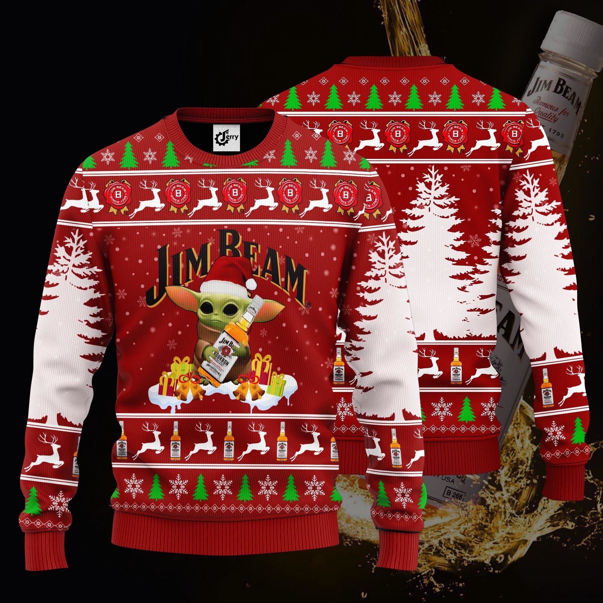 Baby Yoda Hug Jim Beam Ugly Christmas Sweater