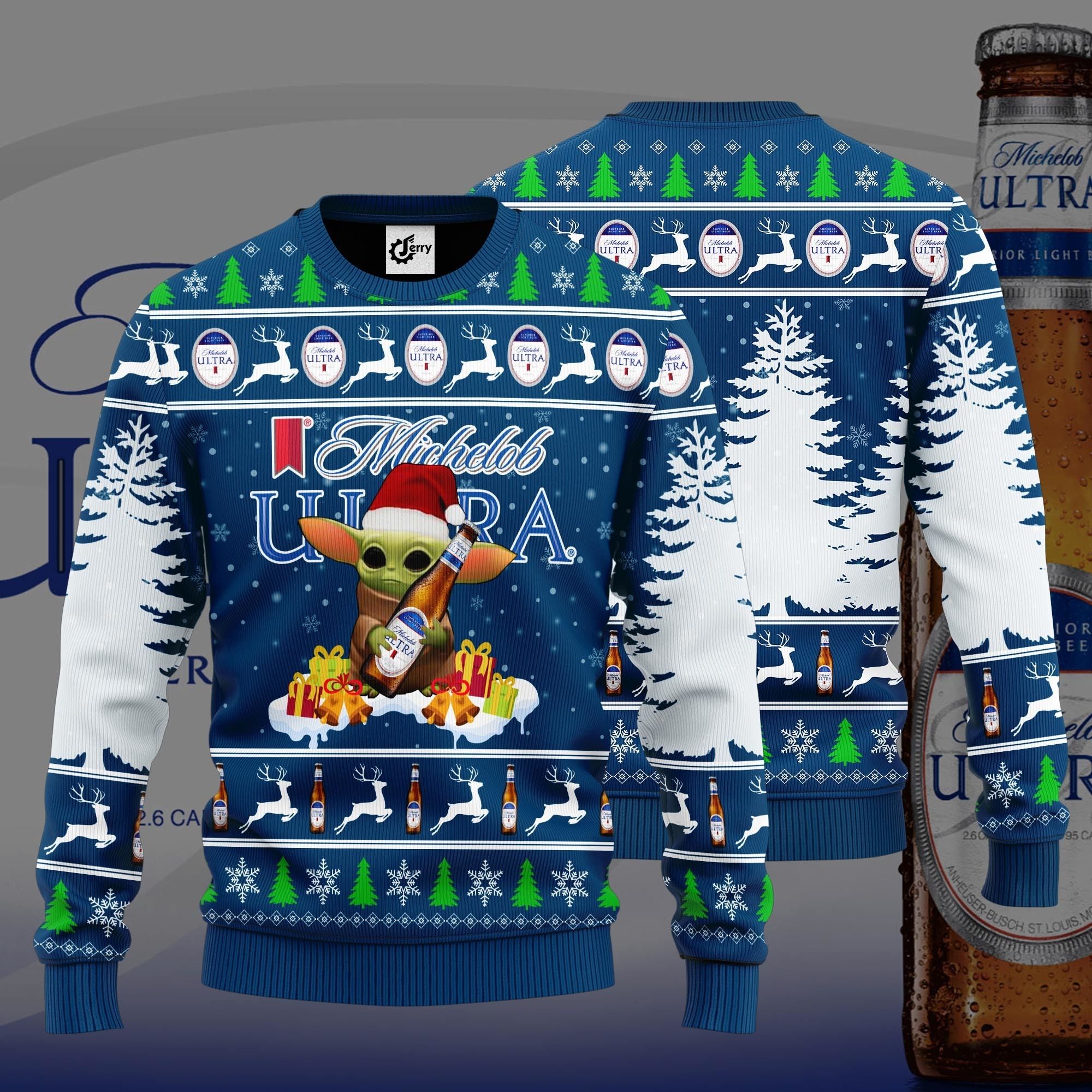 Baby Yoda Hug Michelob Ultra Ugly Christmas Sweater