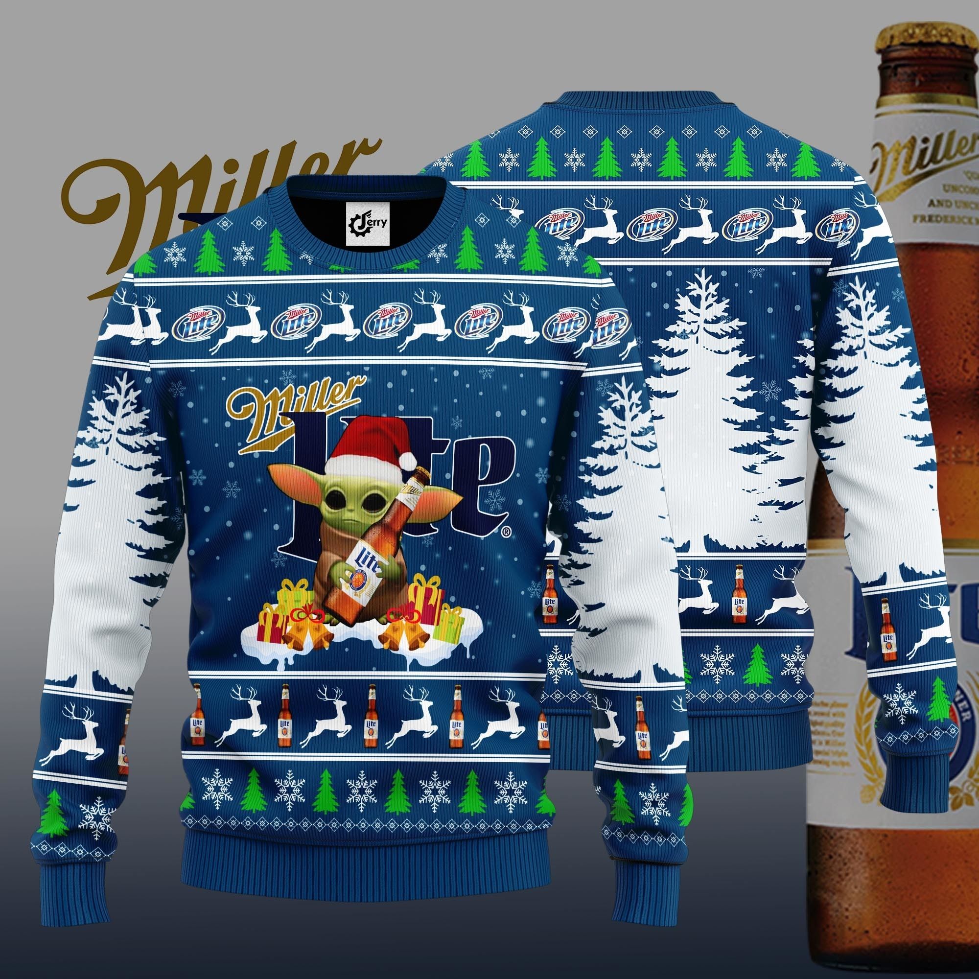 Baby Yoda Hug Miller Lite Ugly Christmas Sweater