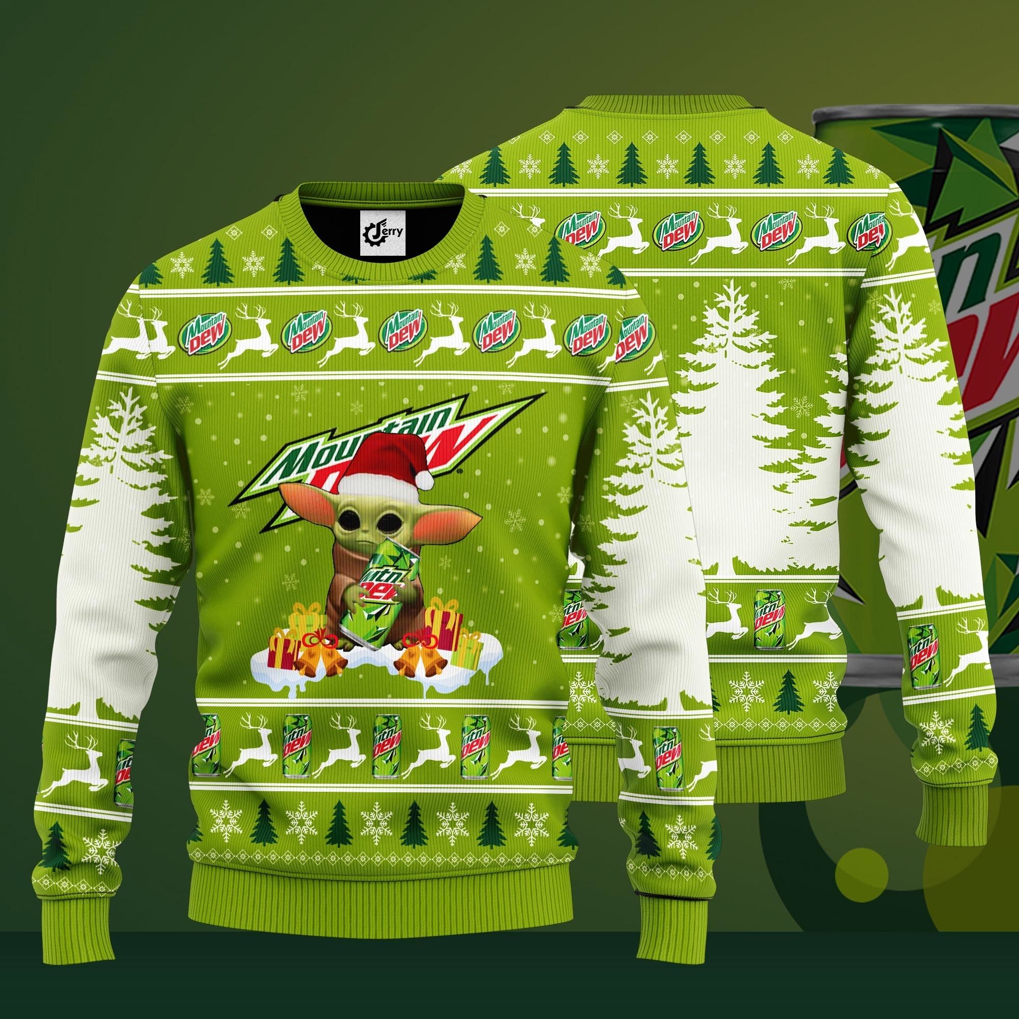 Baby Yoda Hug Mountain Dew Ugly Christmas Sweater
