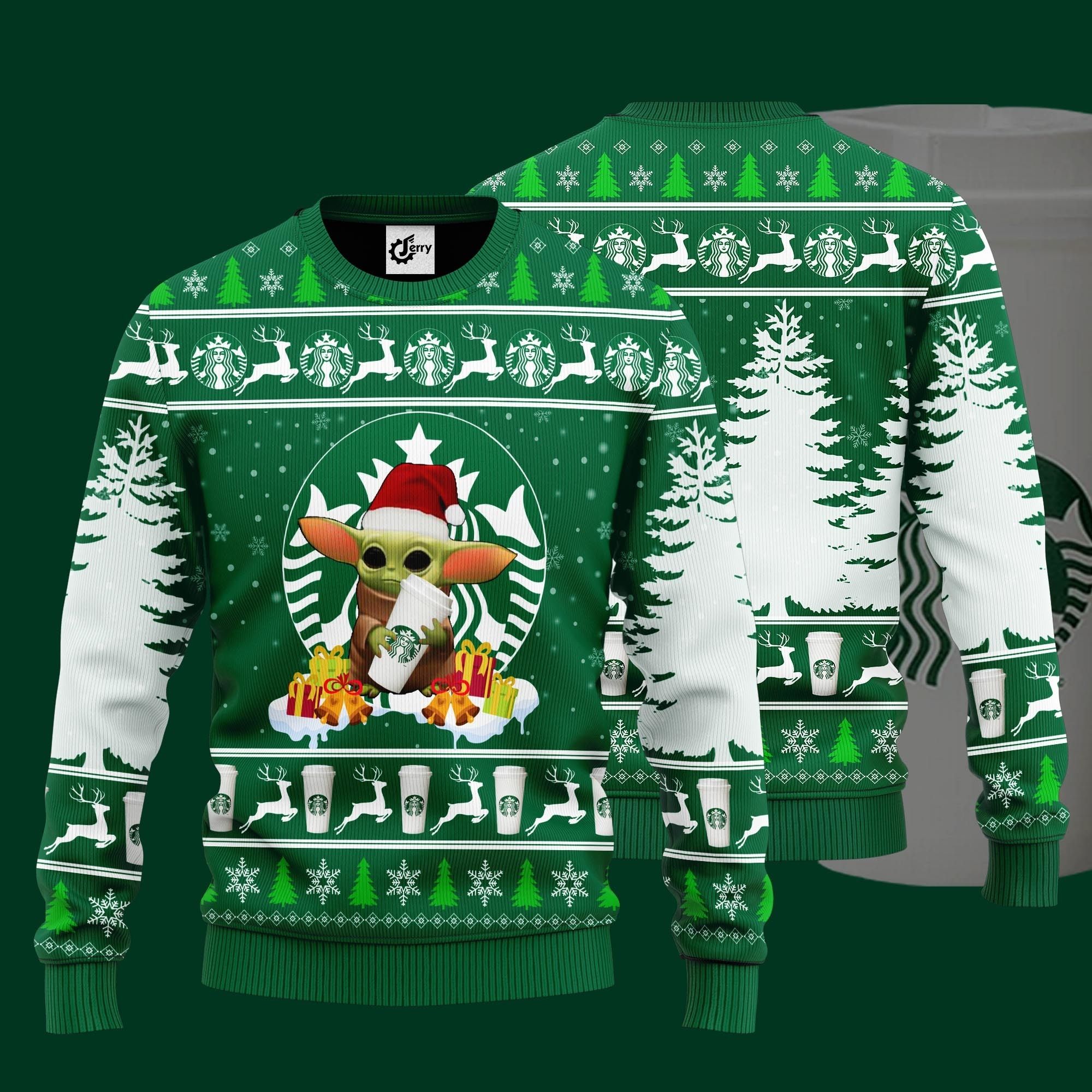 Baby Yoda Hug Starbucks Ugly Christmas Sweater