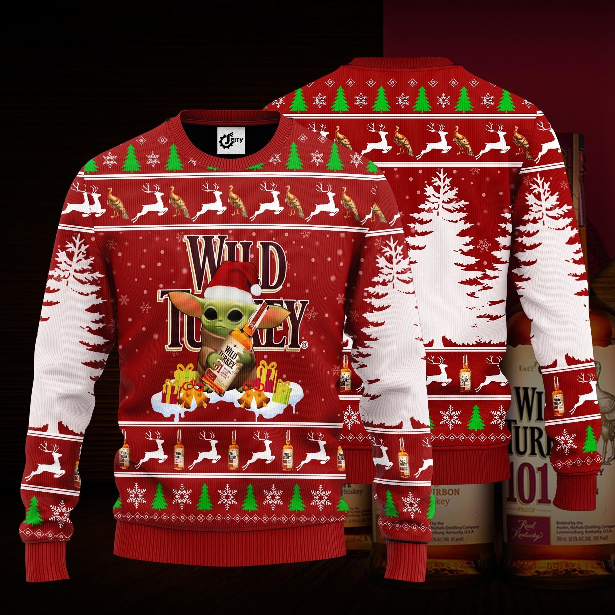 Baby Yoda Hug Wild Turkey Ugly Christmas Sweater