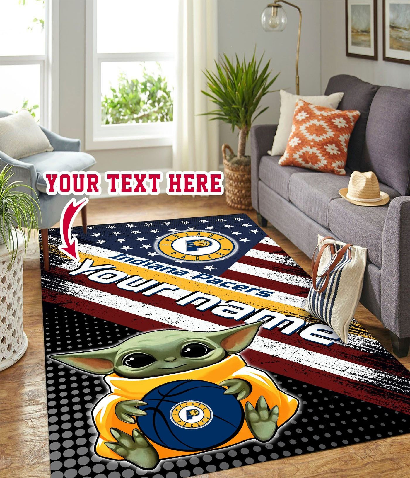 Baby Yoda Indiana Pacers Personalized Custom Rectangle Area Rug – Full Print Carpet For Living Room & Bedroom Home Decor
