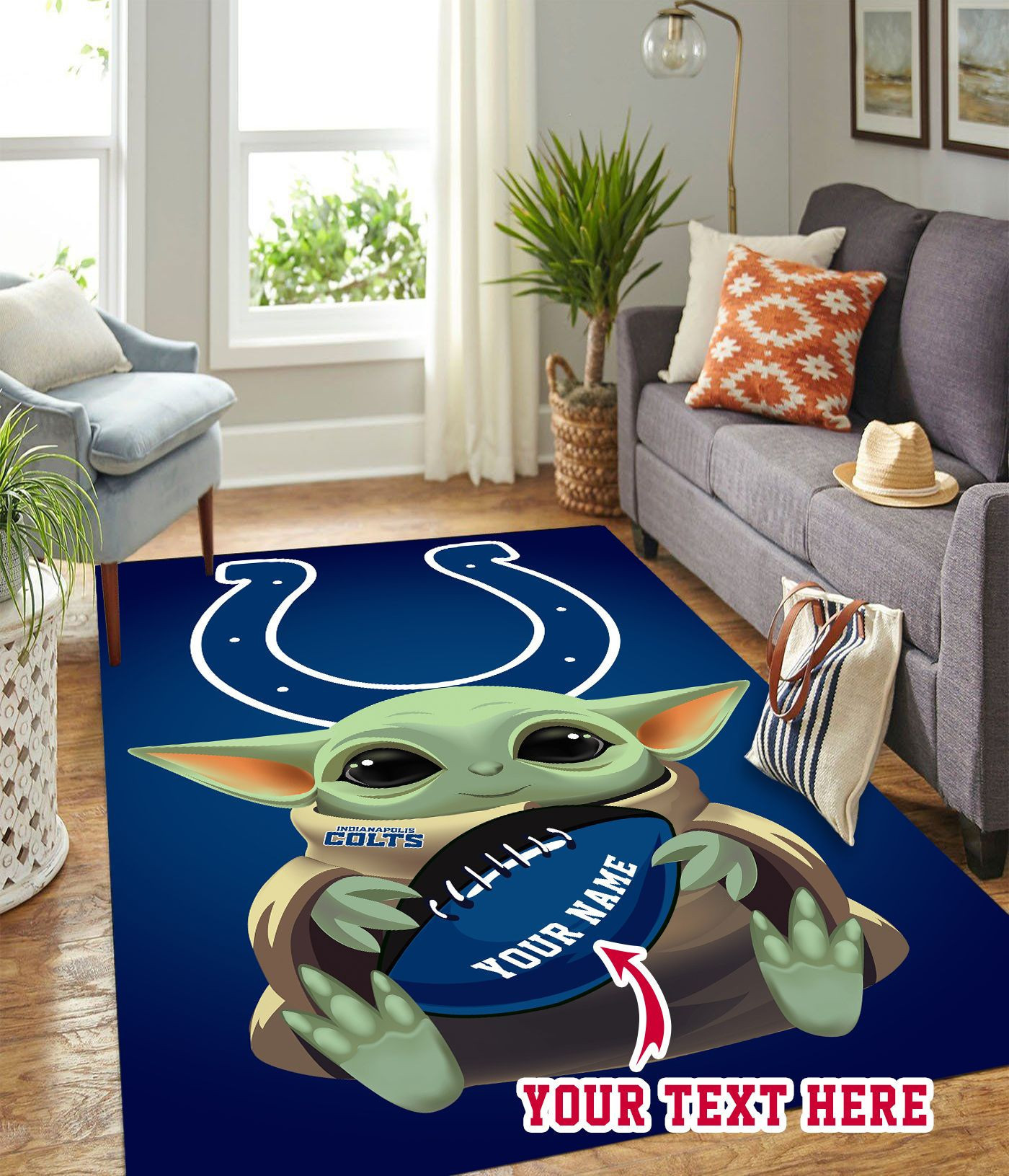 Baby Yoda Indianapolis Colts Personalized Custom Rectangle Area Rug – Full Print Carpet For Living Room & Bedroom Home Decor