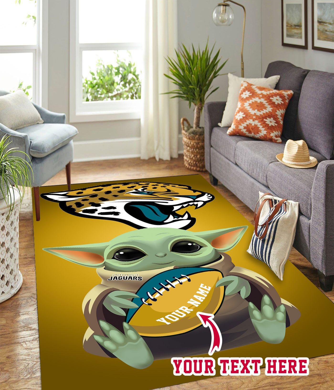 Baby Yoda Jacksonville Jaguars American Personalized Custom Rectangle Area Rug – Full Print Carpet For Living Room & Bedroom Home Decor