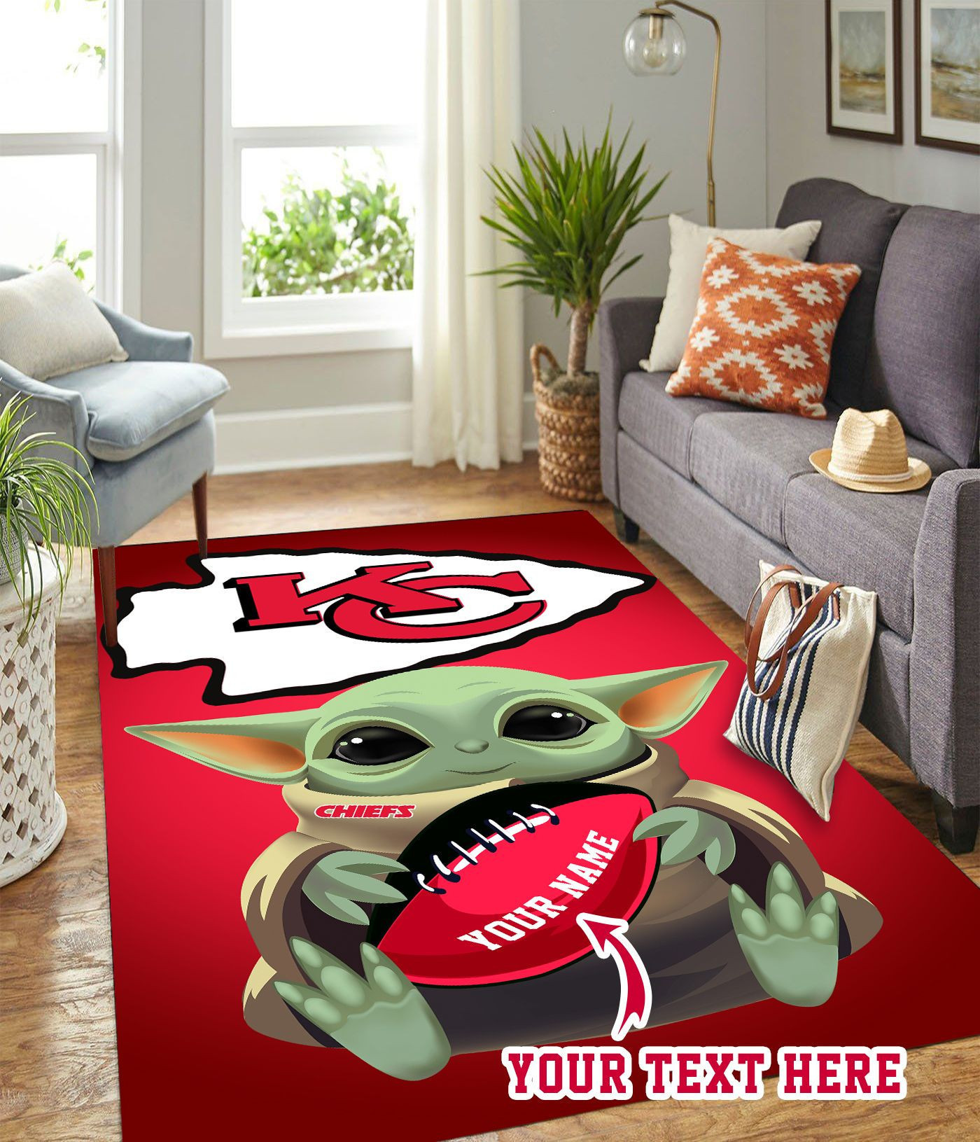 Baby Yoda Kansas City Chiefs American Personalized Custom Rectangle Area Rug – Full Print Carpet For Living Room & Bedroom Home Decor