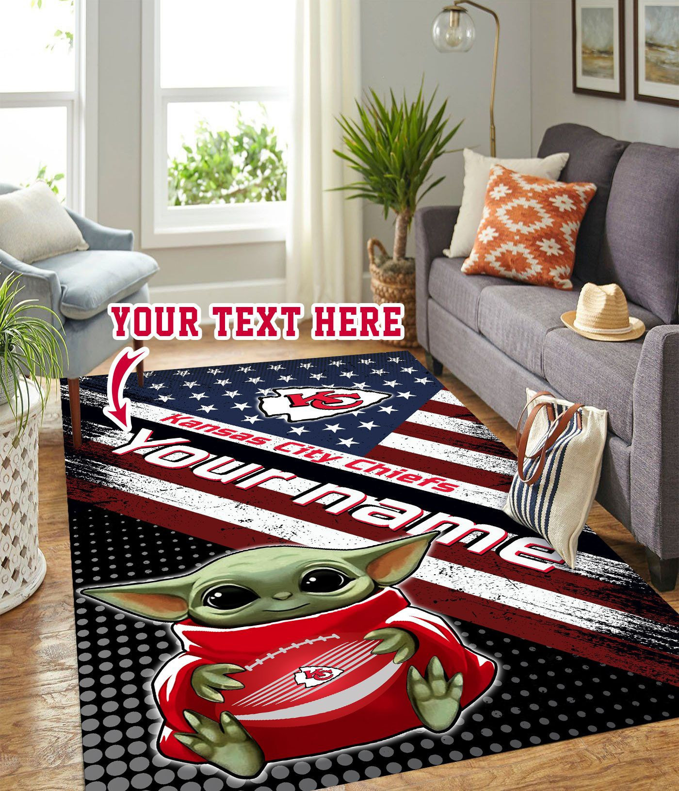 Baby Yoda Kansas City Chiefs Personalized Custom Rectangle Area Rug – Full Print Carpet For Living Room & Bedroom Home Decor