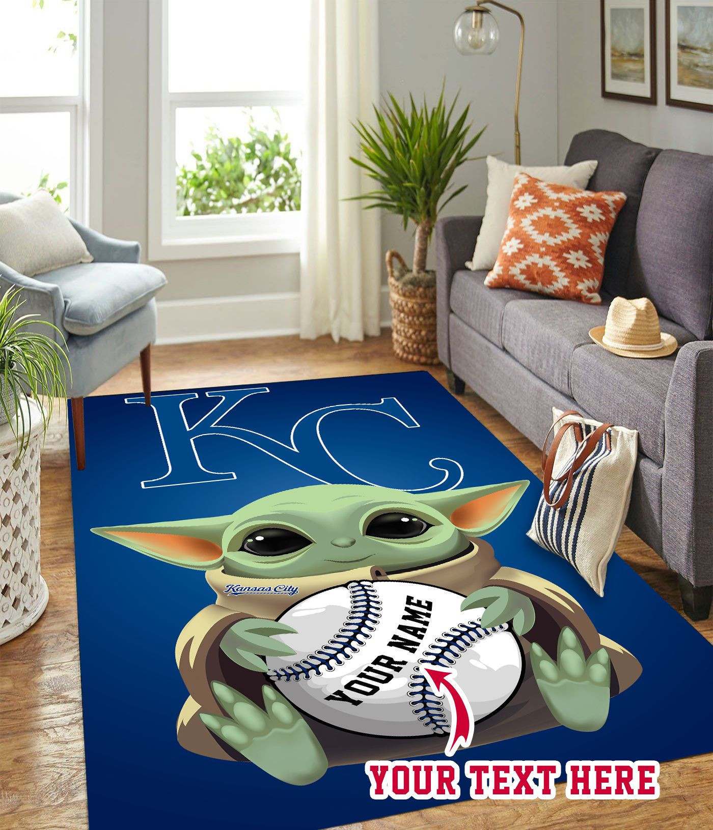 Baby Yoda Kansas City Royals B Personalized Custom Rectangle Area Rug – Full Print Carpet For Living Room & Bedroom Home Decor