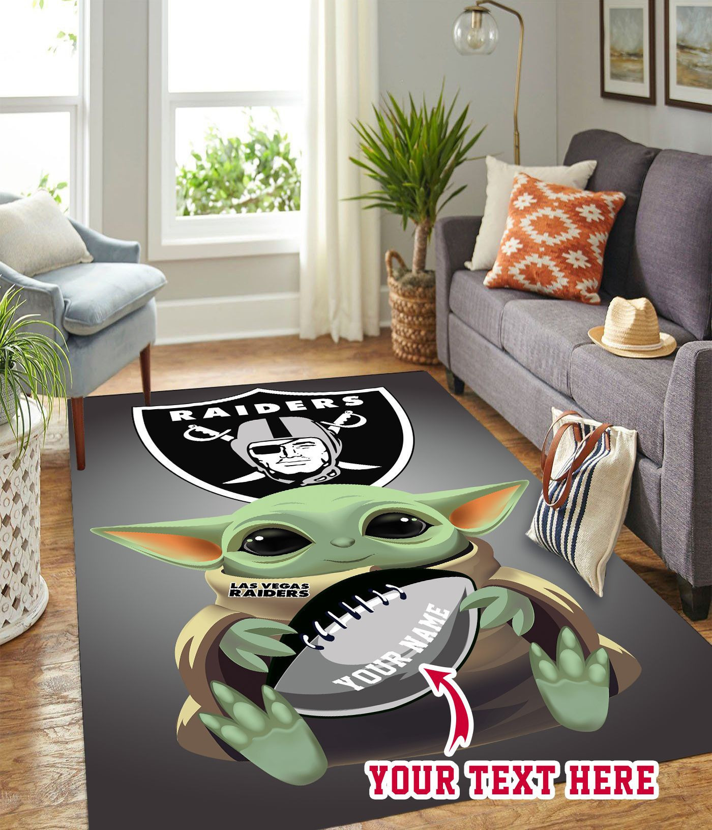Baby Yoda Las Vegas Raiders American Personalized Custom Rectangle Area Rug – Full Print Carpet For Living Room & Bedroom Home Decor