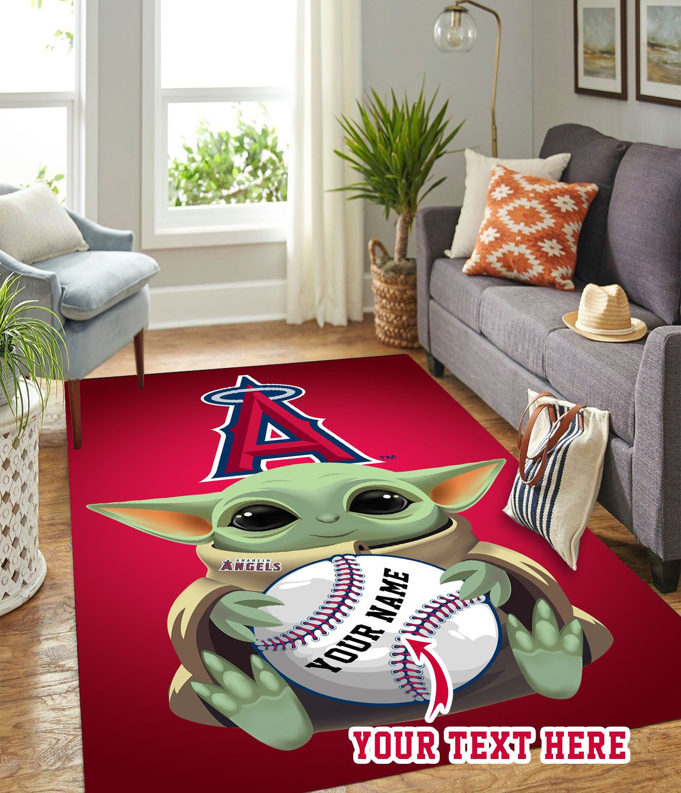 Baby Yoda Los Angeles Angels R Personalized Custom Rectangle Area Rug – Full Print Carpet For Living Room & Bedroom Home Decor