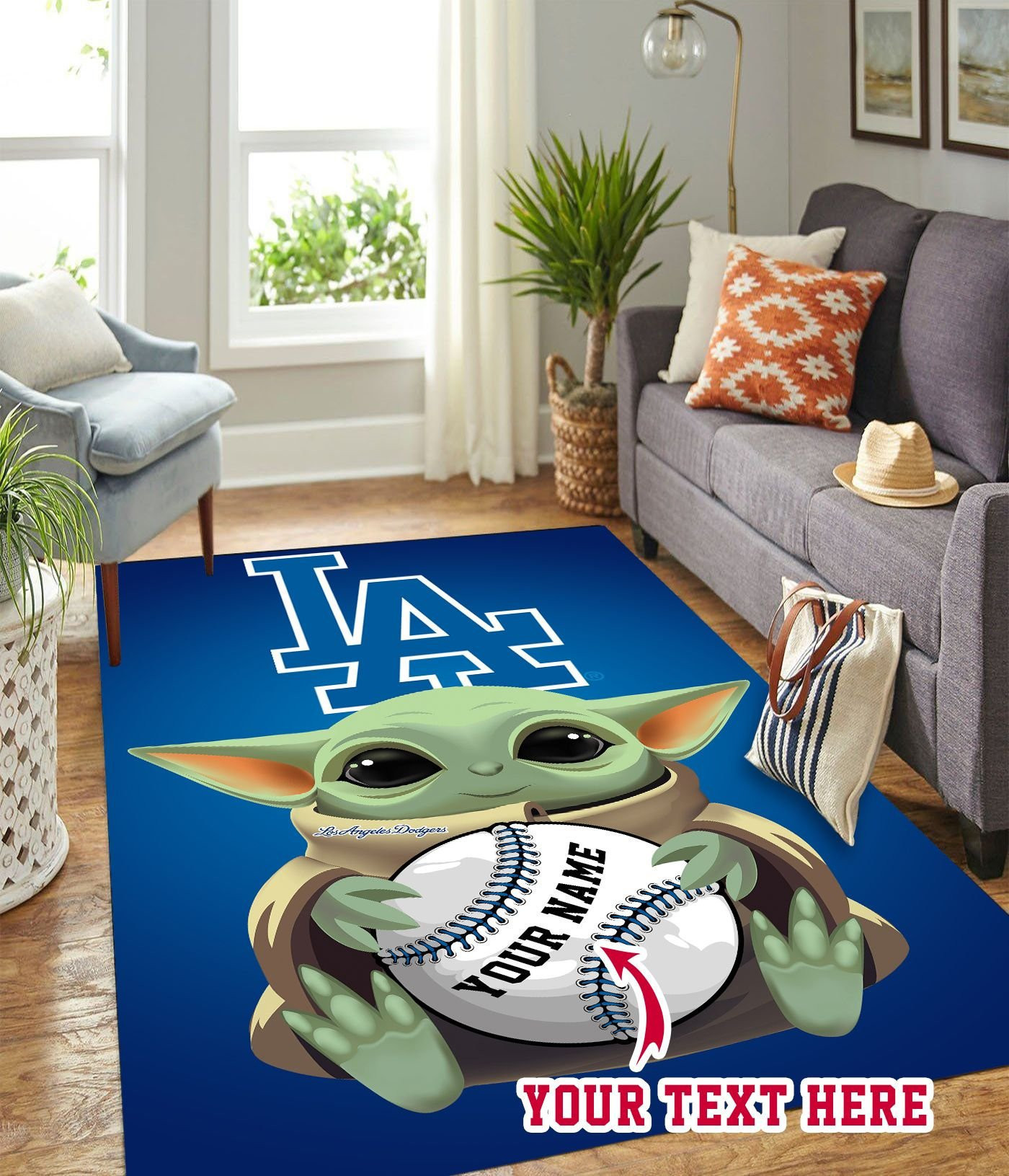 Baby Yoda Los Angeles Dodgers B Personalized Custom Rectangle Area Rug – Full Print Carpet For Living Room & Bedroom Home Decor