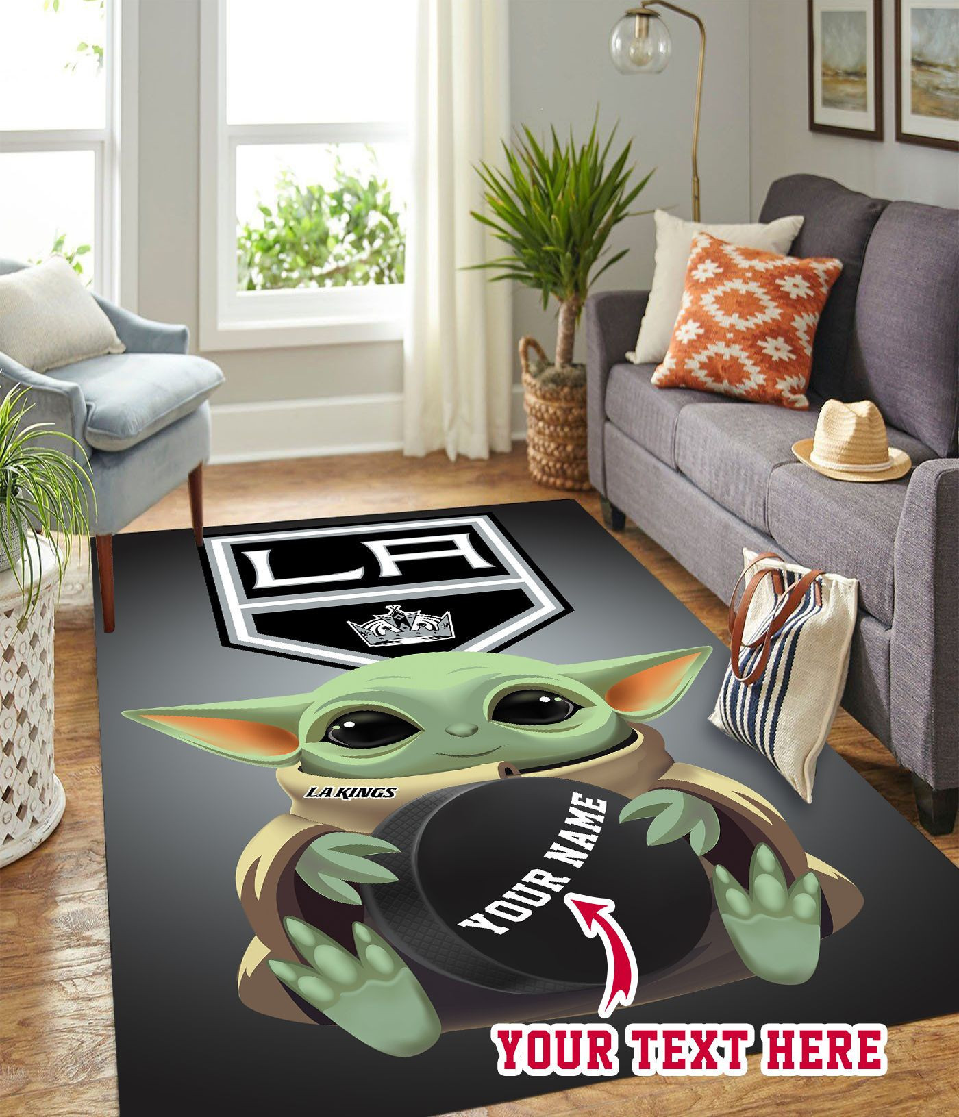 Baby Yoda Los Angeles Kings Personalized Custom Rectangle Area Rug – Full Print Carpet For Living Room & Bedroom Home Decor