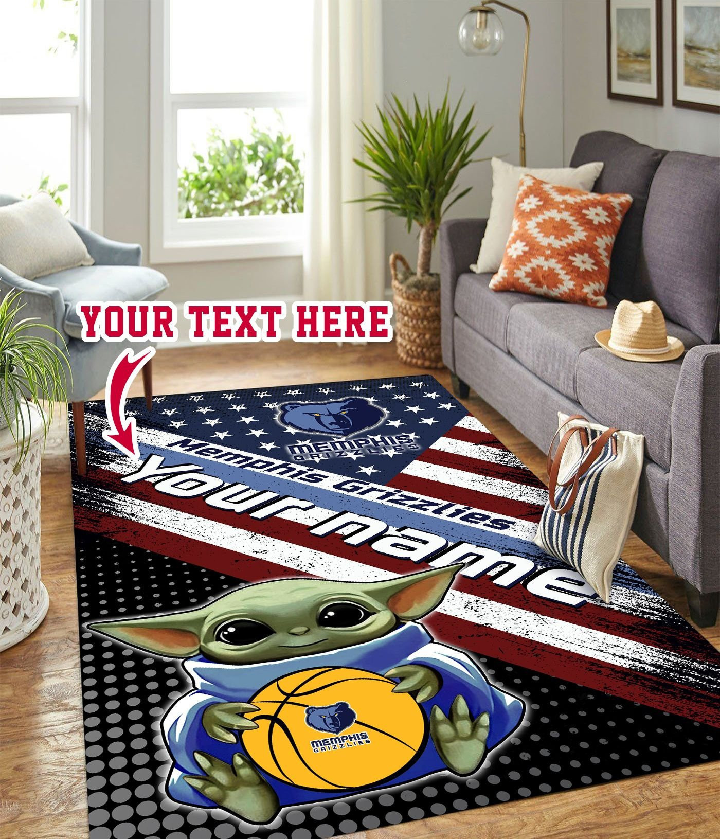 Baby Yoda Memphis Grizzlies Rectangle Area Rug – Full Print Carpet For Living Room & Bedroom Home Decor
