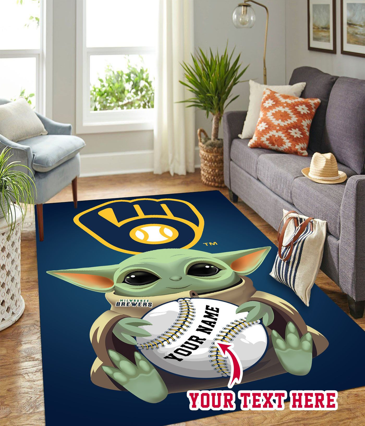 Baby Yoda Milwaukee Brewers G Personalized Custom Rectangle Area Rug – Full Print Carpet For Living Room & Bedroom Home Decor