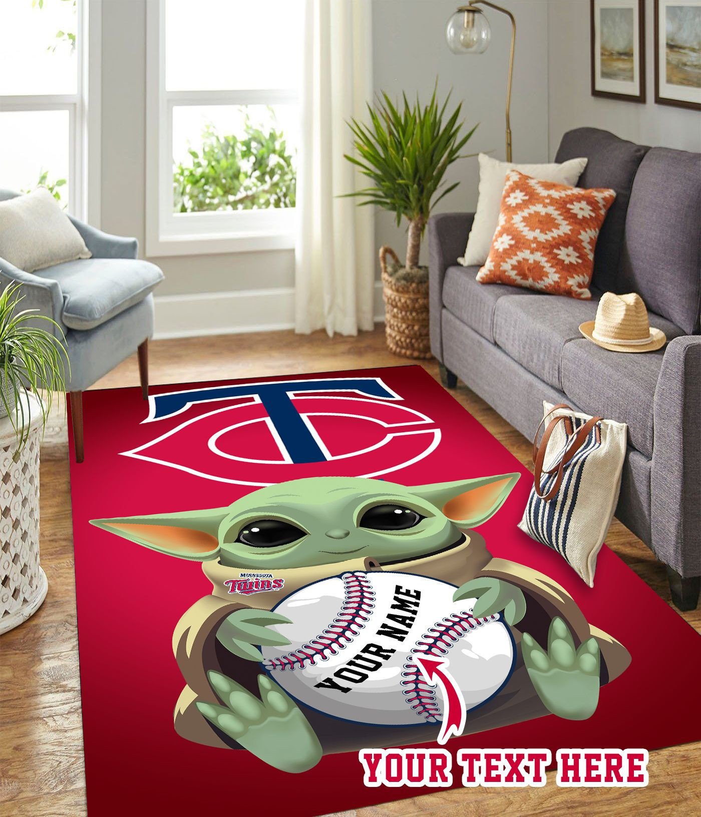 Baby Yoda Minnesota Twins R Personalized Custom Rectangle Area Rug – Full Print Carpet For Living Room & Bedroom Home Decor