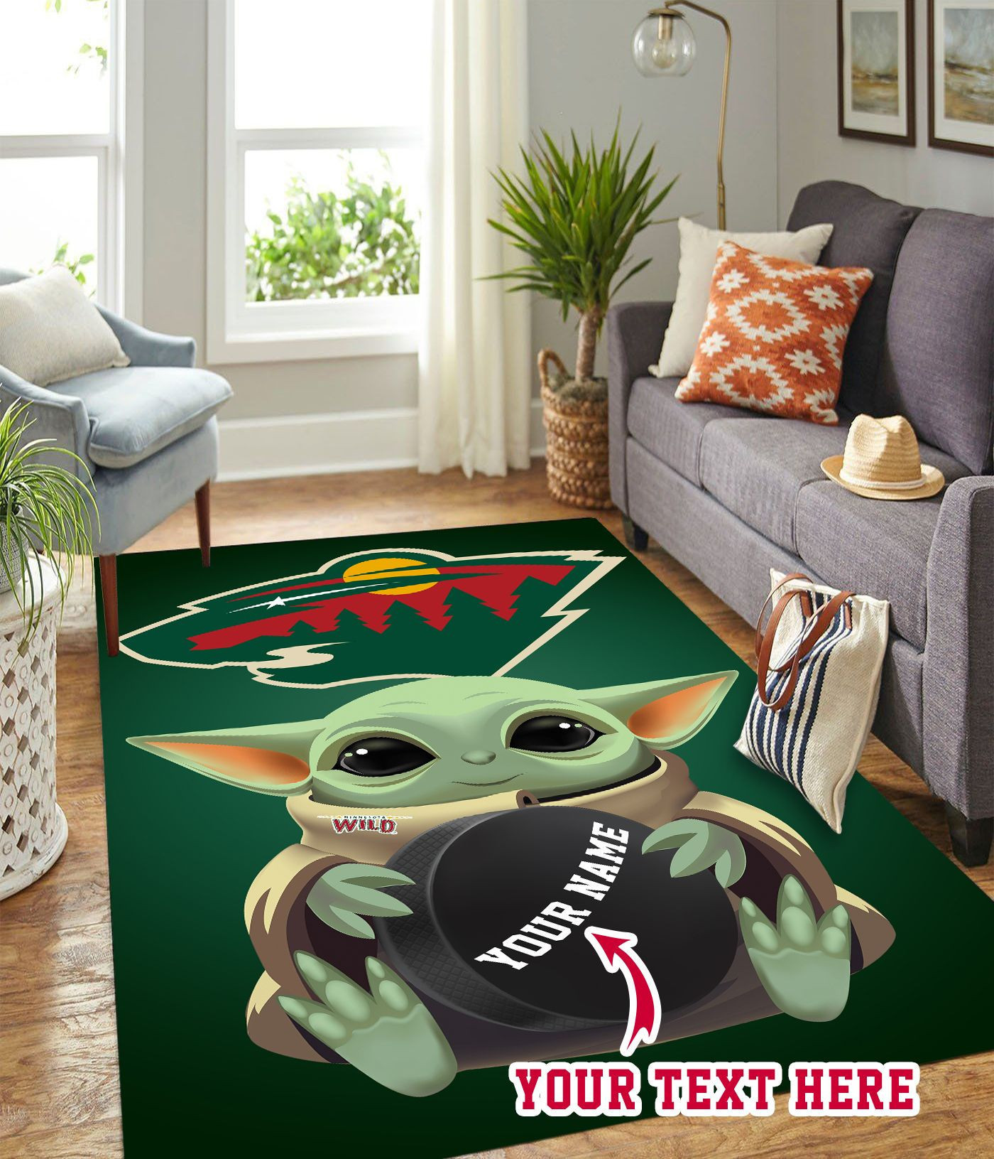 Baby Yoda Minnesota Wild Personalized Custom Rectangle Area Rug – Full Print Carpet For Living Room & Bedroom Home Decor