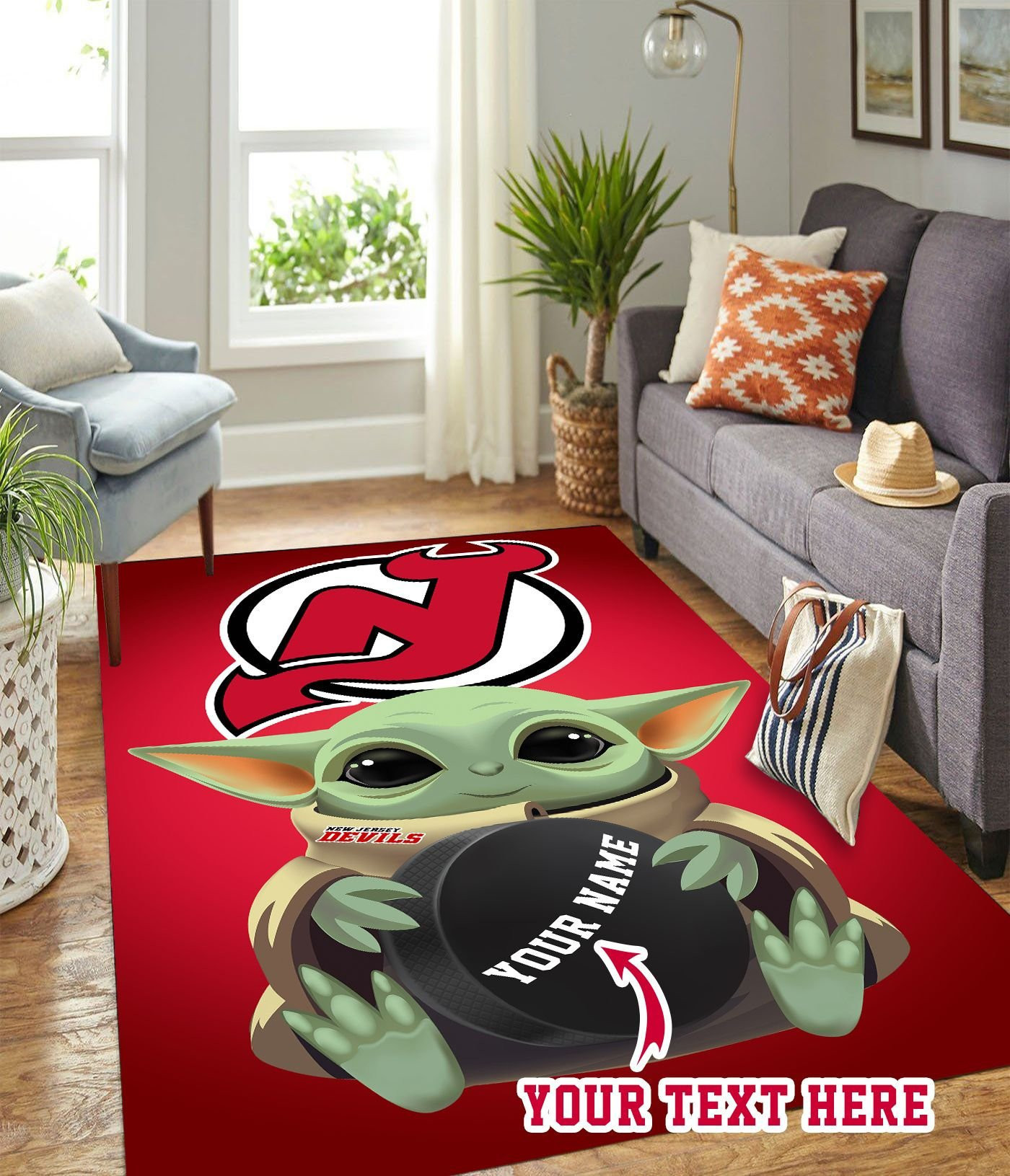 Baby Yoda New Jersey Devils Personalized Custom Rectangle Area Rug – Full Print Carpet For Living Room & Bedroom Home Decor