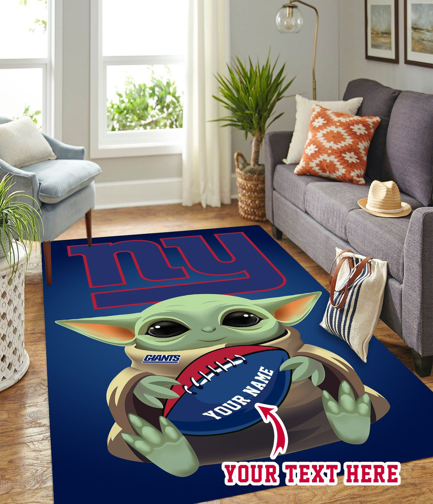 Baby Yoda New York Giants Personalized Custom Rectangle Area Rug – Full Print Carpet For Living Room & Bedroom Home Decor