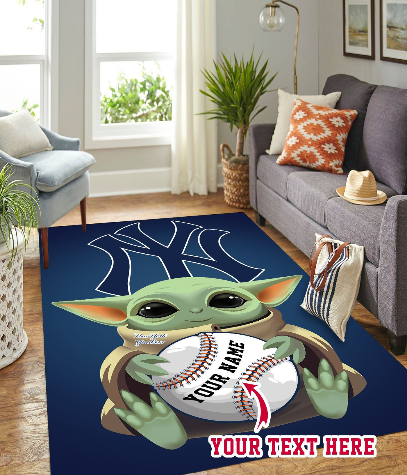 Baby Yoda New York Yankees Bt O Personalized Custom Rectangle Area Rug – Full Print Carpet For Living Room & Bedroom Home Decor