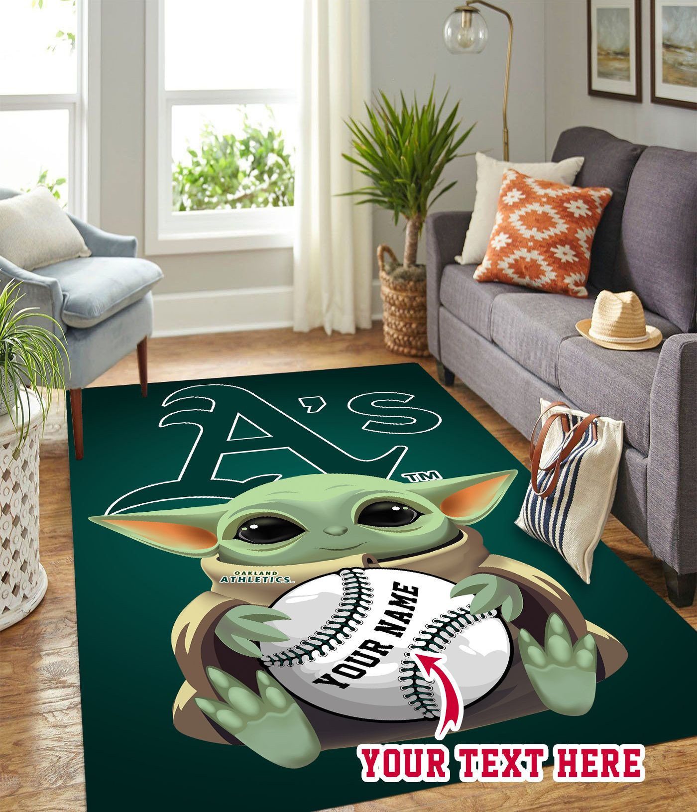 Baby Yoda Oakland Athletics Gt Personalized Custom Rectangle Area Rug – Full Print Carpet For Living Room & Bedroom Home Decor