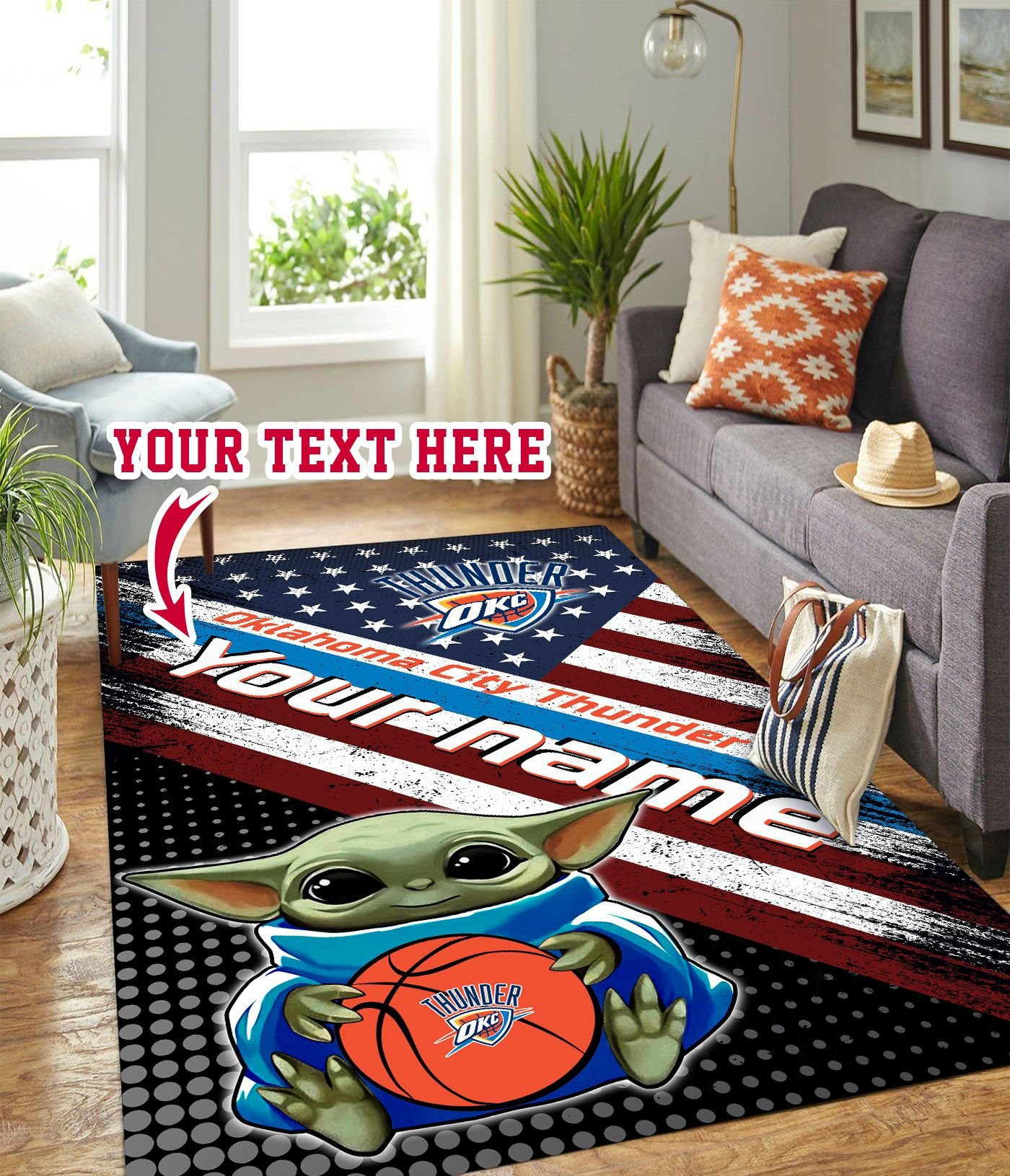 Baby Yoda Oklahoma City Thunder Personalized Custom Rectangle Area Rug – Full Print Carpet For Living Room & Bedroom Home Decor