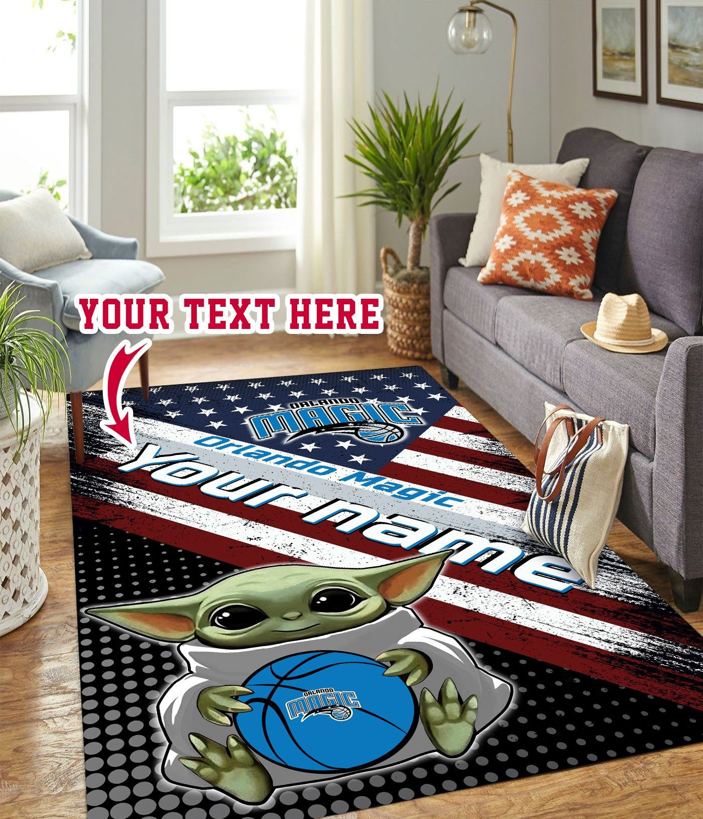 Baby Yoda Orlando Magic Personalized Custom Rectangle Area Rug – Full Print Carpet For Living Room & Bedroom Home Decor